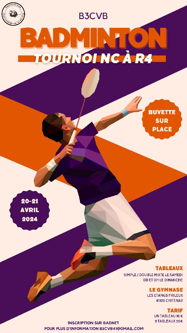 4ème tournoi badminton club cour-cheverny val du beuvron